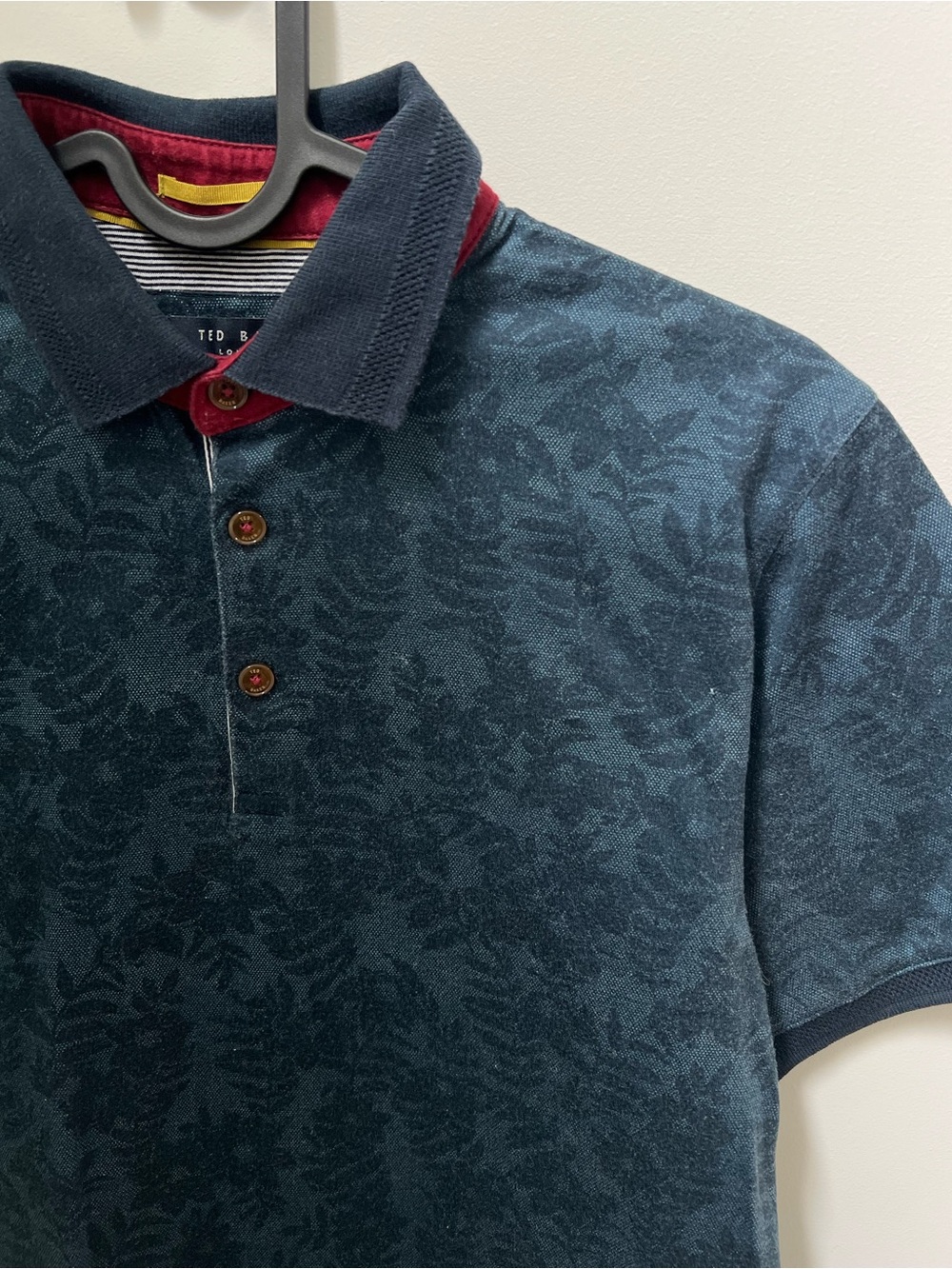 Ted Baker Teal Floral Jacquard Polo with Contrast Trim